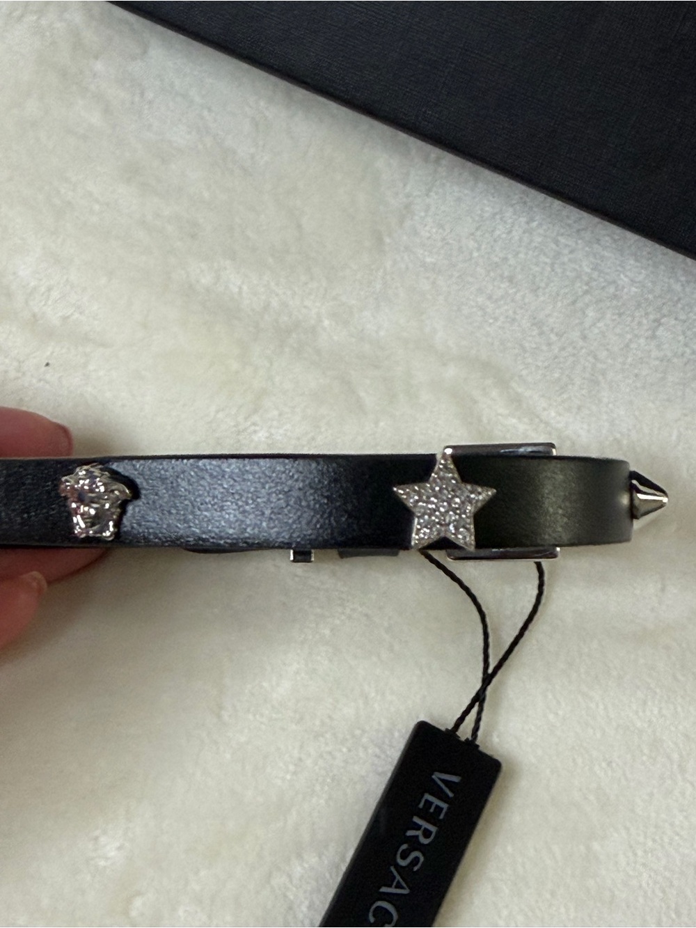 Versace Black Leather Studded Choker with Silver Medusa Charm - Picture 4 of 5
